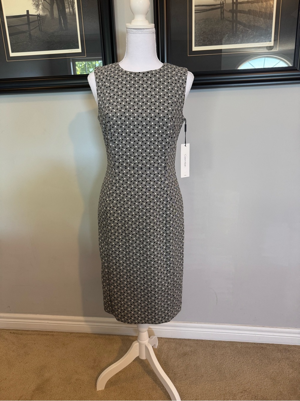 Calvin Klein Polka Dot Sleeveless Sheath Dress